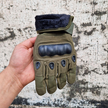 Демисезонные тактические перчатки с флисовой подкладкой Олива L 20-21 см.