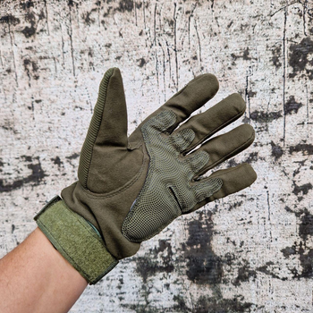 Демисезонные тактические перчатки с флисовой подкладкой Олива L 20-21 см.