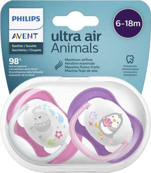 Smoczki Avent 2 Ultra Air Animals Pacifiers 6+18 M Baby Girl 2 szt (8710103949435)