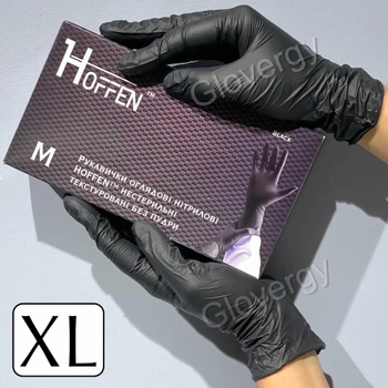 Рукавички нітрилові Hoffen Black розмір XL чорні 100 шт