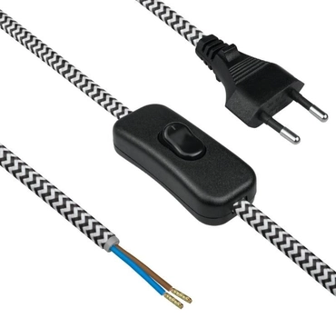 Електричний кабель з вимикачем в оплітці DPM 2.5 м біло-чорний (DIC0425)