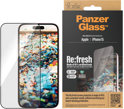 Szkło hartowane PanzerGlass Re:fresh Screen Protector do Apple iPhone 15 Ultra-Wide Fit w. EasyAligner (5711724028212)