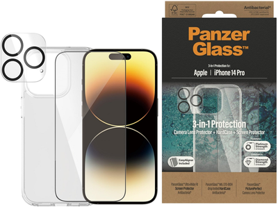 Zestaw PanzerGlass 3-in-1 Pack do Apple iPhone 14 Pro etui + szkło hartowane + szkło do obiektywów (B0402+2784)