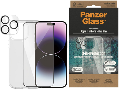 Zestaw PanzerGlass 3-in-1 Pack do Apple iPhone 14 Pro Max etui + szkło hartowane + szkło do obiektywów (B0404+2786)