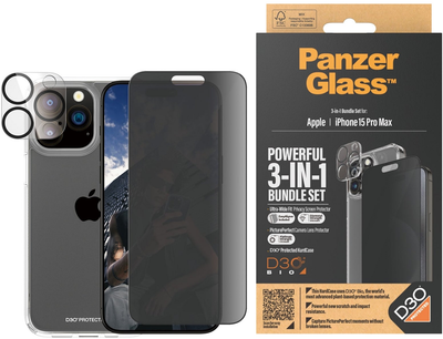 Набір PanzerGlass Privacy 3-in-1 Pack для Apple iPhone 15 Pro Max чохол + Захисне скло + Захисне скло для камери (B1175+P2812)