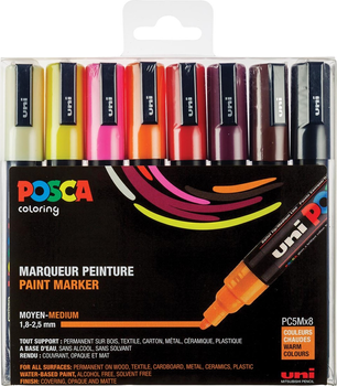 Набір маркерів Posca PC 5M Medium Tip Warm Colors 8 шт (3296280033457)