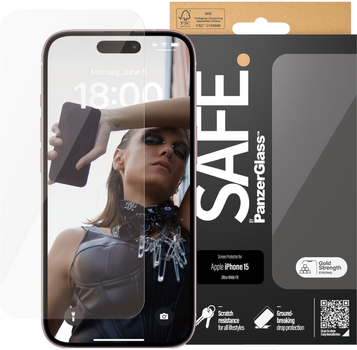 Захисне скло PanzerGlass Safe Screen Protector для Apple iPhone 15 Ultra-Wide Fit (SAFE95534)