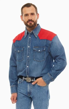 Чоловіча джинсова сорочка Calvin Klein Jeans, синя, розмір XL