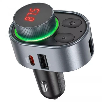 Автомобильный FM-трансмиттер модулятор Bluetooth Hoco FM Launcher E72 Alegria 30W (2xUSB + Type-C) metal gray