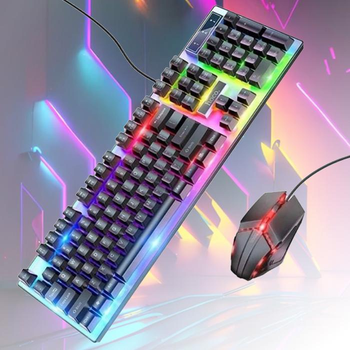 Клавиатура игровая проводная с LED подсветкой и оптической мышкой RGB USB для Windows/MAC Hoco GM-I8 Pro