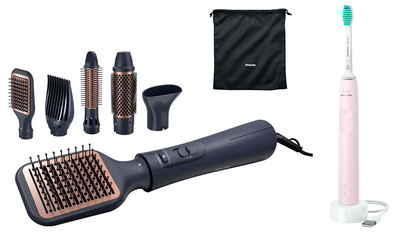 Фен-щітка PHILIPS BHA530/00 + Електрична зубна щітка PHILIPS Sonicare HX3671/11 Gemini 3100 (комплект)