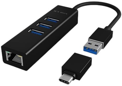 USB-хаб ICY BOX USB-A/USB-C to 3 x USB-A 3.0, RJ-45 Black (IB-HUB1419-LAN)