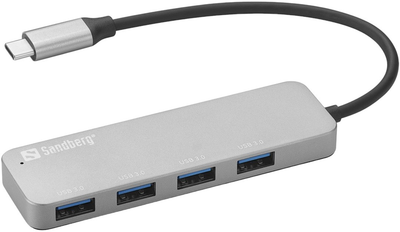Hub USB Sandberg SAVER USB-C to 4 x USB 3.0 Silver (5705730336201)