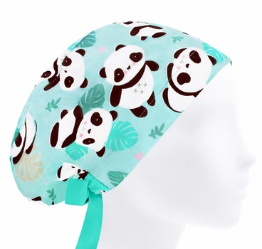 Медицинская шапочка женская HeadwearUniverse универсальная принт Панды на листьях