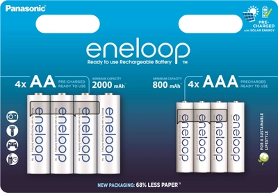 Аккумулятор Panasonic Eneloop AA 2000 4BP mAh + аккумулятор Panasonic Eneloop AAA 800 4BP mAh (BK-3MCDE+4MCDE/8CP)