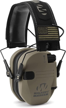 Активні тактичні навушники Walker's Razor Slim Patriot Series з патчами, FDE (Пісочний)