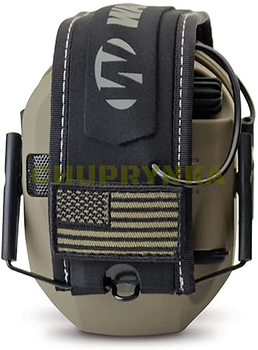 Активные тактические наушники Walker's Razor FDE Slim Patriot Series с патчами, Walkers Песчаный (GWP-RSEMPAT-FDE)