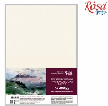 Папір для Акварелі А3 20арк. "ROSA Studio" /16921005/ 200 г/м2, дрібне зерно--74631