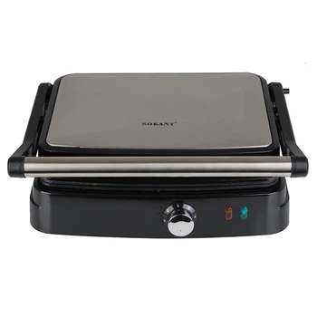 Електричний гриль Sokany SK-204 2000W Чорний з сірим з антипригарним покриттям
