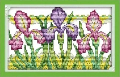 Набор для вышивания по нанесённой на канву схеме "Gorgeous iris". AIDA 14CT printed 20*14 см