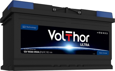 Автомобільний аккумулятор VolThor VU10H 60038 SMF (Ultra, Ca/Ca, 12V, 100Ah, EN850A, RC 182 min, Euro, 175*190*353 мм, Словенія, 2022 р.)