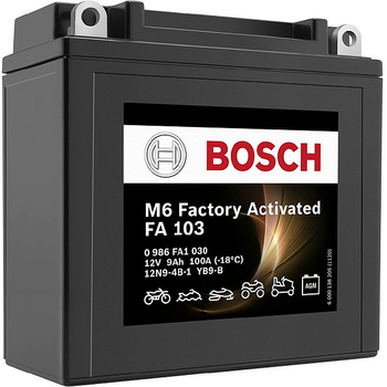 Мото аккумулятор FA 103 9Ач 100А "+" слева Bosch, 0986FA1030