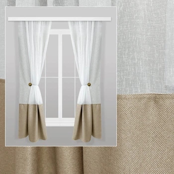 Шторы для кухни из льна Adagio Windows Decor Бежевые с магнитными подхватами,однотонные кухонные тюлевые занавески 140х170см (2шт)