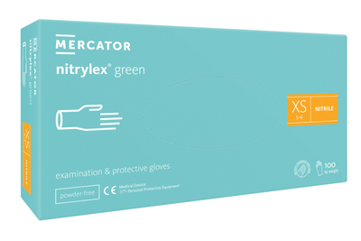 Рукавички нітрилові Mercator Medical Nitrylex Green XS М'ятні 100 шт (00-00000134)