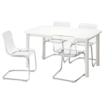 Стіл+4 стільці IKEA STRANDTORP / TOBIAS, білий, прозорий, 150, 205, 260х95 см, 393.886.70