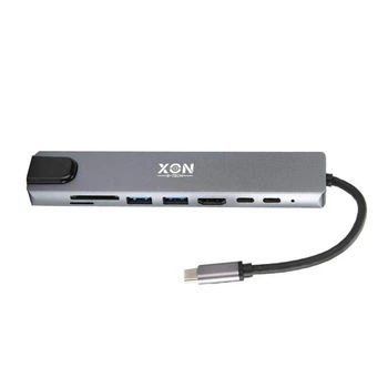 USB-хаб XON SmartHub 8 в 1 (Ethernet, HDMI, SD/TF, 2хType-C, 2xUSB3.0) Серый (UHCHP084300G 5221)