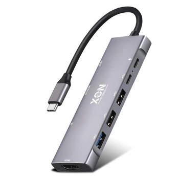 Док-станция XON SmartHub 9 в 1 (HDMI, 3.5 Audio, SD/TF, 2xType-C, 3xUSB3.0) Серый (UHCHP095300G 5245)