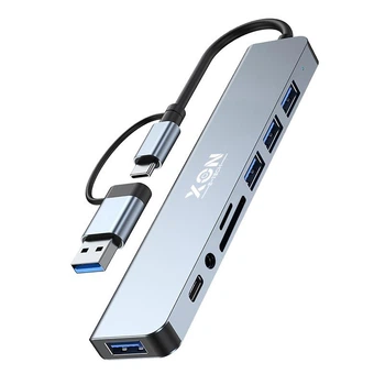 Док-станция XON SmartHub 9 в 1 (Ethernet, SD/TF, 2xUSB2.0, 2xUSB3.0, Type-C, 3.5 Audio) Серый (UHCHP093322G 5238)