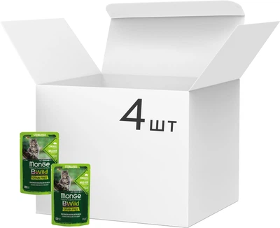 Упаковка влажного корма для котов Monge cat wet bwild grain free sterilised мясо дикого кабана с овощами 85 г х 4 шт (1826000000006)