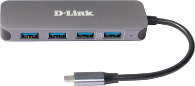 USB-хаб D-Link DUB-2340 5-in-1 USB-C to 4-Port USB 3.0 with Power Delivery Silver