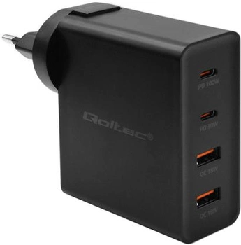 Мережевий зарядний пристрій Qoltec GaN Power Pro Charger 2 x USB-C 2 x USB-A 130W 5-20V 1.5-5A Black