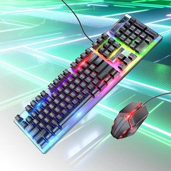 Клавиатура игровая проводная с LED подсветкой и оптической мышкой RGB USB Hoco GM-I8 Pro