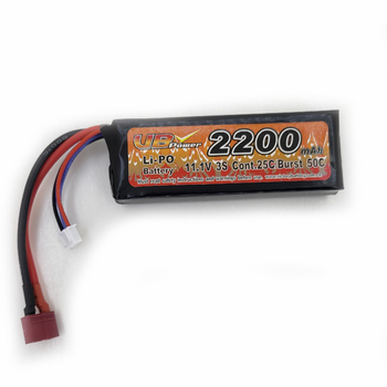Аккумулятор LiPo 11.1V 2200mAh - stick 25-50C моноблок Т-коннектор (VBPower) (для страйкбола)