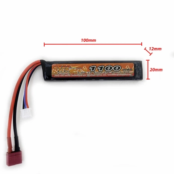 Акумулятор LiPo 7.4V 1100mAh - stick 20-40C моноблок Т-конектор (VBPower) (для страйкболу)