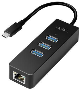 Karta sieciowa LogiLink Gigabit USB 3.2 Gen 1 + hub 3-portowy USB 3.0 Czarna (4052792044737)