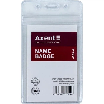 Бейдж Axent вертикальний, замок zip lock, прозорий, 4529 54х82мм