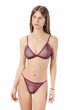 Комплект женский бюстгальтер с мягкой чашкой и стринги из сеточки Felisiya Lingerie Сливовое вино 2004+204-076c L
