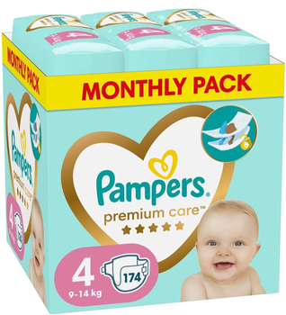 Pieluchy Pampers Premium Care Rozmiar 4 (9-14 kg) 174 szt (8006540855935)