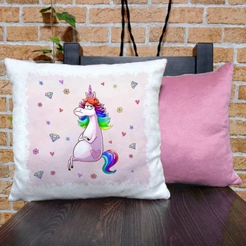 Подушка плюшевая квадратная 32х32см с принтом Unicorn Единорог