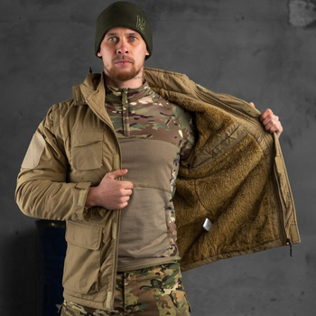 Чоловіча вологозахищена куртка-жилет з хутряним утеплювачем / Трансформер 2в1 "Outdoor" койот розмір XL
