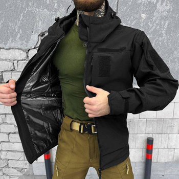 Мужская куртка Softshell с подкладкой OmniHeat / Зимняя верхняя одежда с липучками под шевроны черная размер L