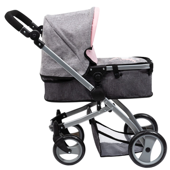 Wózek dla lalki Bayer z akcesoriami Szary-różowy 42 cm (4003336413205)