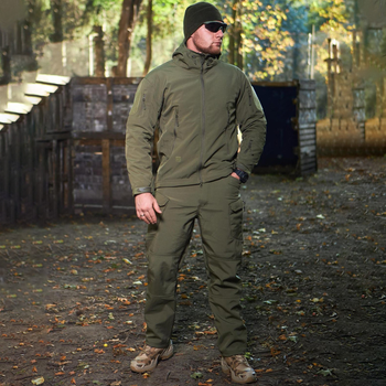 Костюм мужской на флисе Куртка + Брюки олива / Демисезонный Комплект Softshell размер 3XL