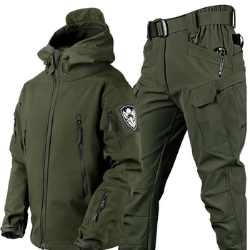 Костюм мужской на флисе Куртка + Брюки олива / Демисезонный Комплект Softshell размер M