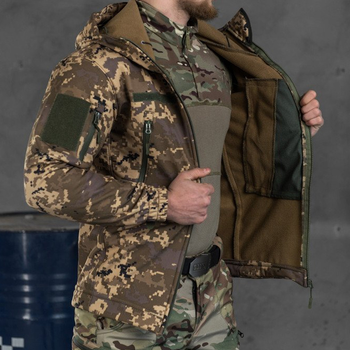 Осенняя мужская Куртка с капюшоном Softshell на флисе пиксель размер S