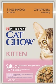Консервований корм Purina Cat Chow Kitten Ніжні шматочки з індичкою та цукіні в желе для кошенят 85 г (7613036595001)